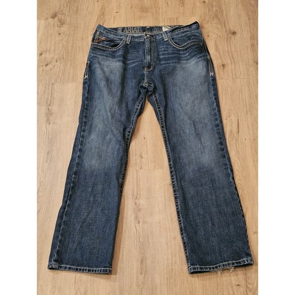 Ariat M4 Low Rise Boot Cut Boundary Jeans Mens 38/34 Blue Denim Work Cowboy - Picture 1 of 11